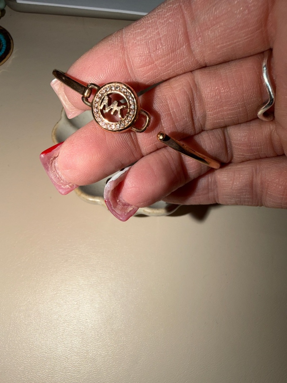 Michael Kors Rose Gold Crystal MK Logo Bangle Bracelet - Picture 4 of 5